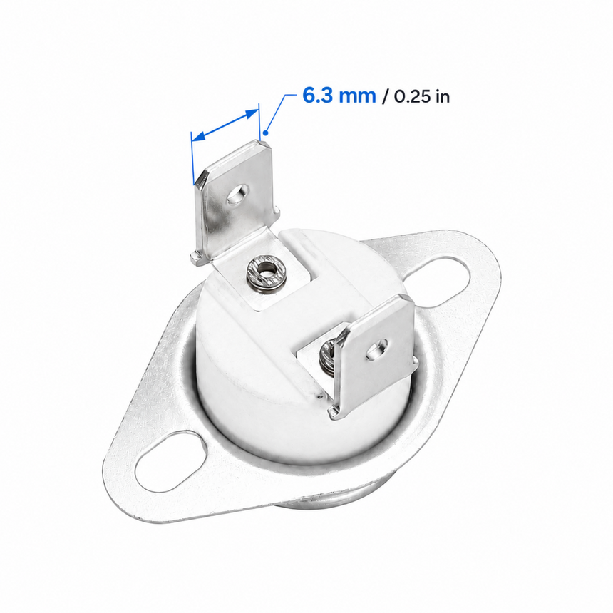 Mechanical component with measurement details on a white background