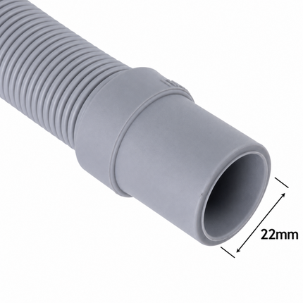 A close-up of a gray flexible hose connector with a 22mm diameter opening, shown on a white background with a dimension arrow and text indicating 22mm.