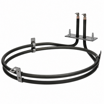 Black metal heating element with two vertical rods on a white background
