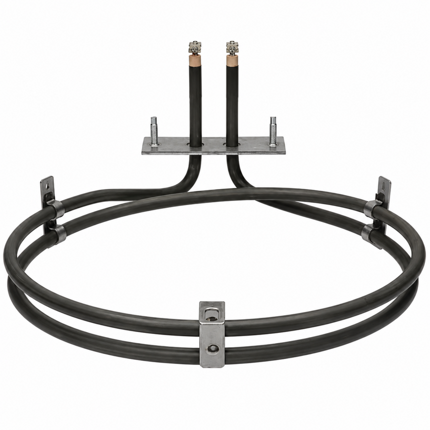 Black metal stove burner assembly on a white background