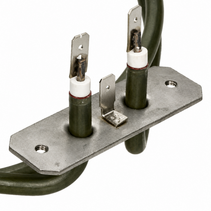 Metal electrical component with connectors on a white background