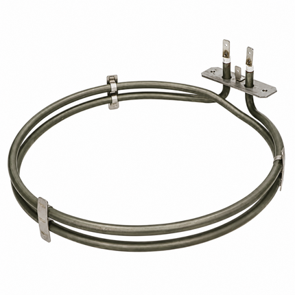Metal heating element with two connectors on a white background