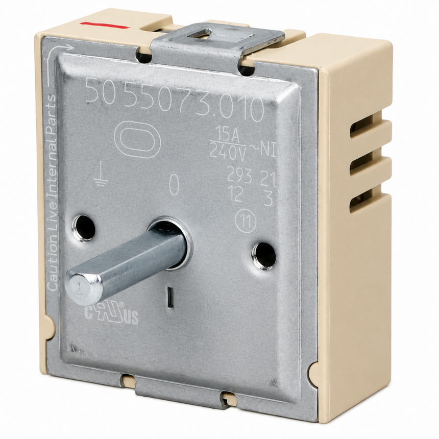 A P+Fus electrical contact relay with a silver metal faceplate, a central silver lever, and beige plastic side housing, shown on a white background.
