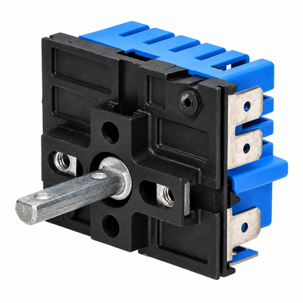 A black and blue electrical contactor or relay component with a silver metal arm and terminal blocks, shown on a plain white background.