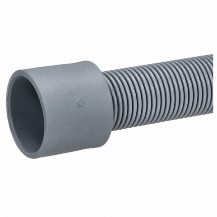 A gray flexible corrugated hose connector with a solid cylindrical end, shown on a plain white background.