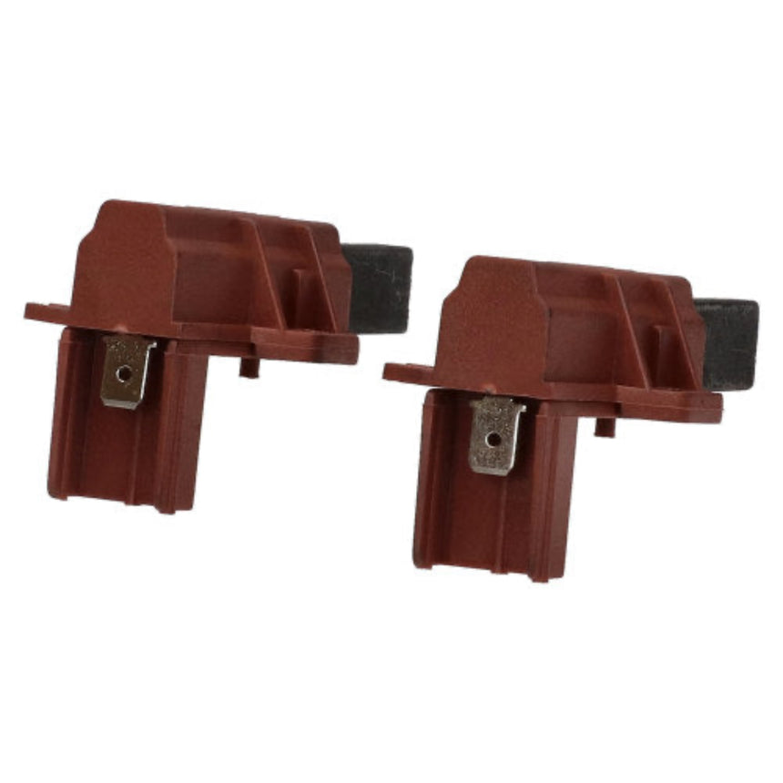 Two brown plastic clips with metal fasteners on a white background