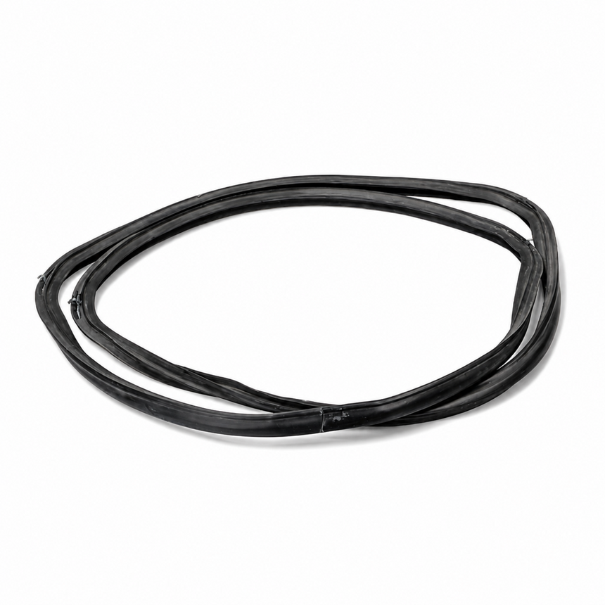 Black rubber gasket on a white background