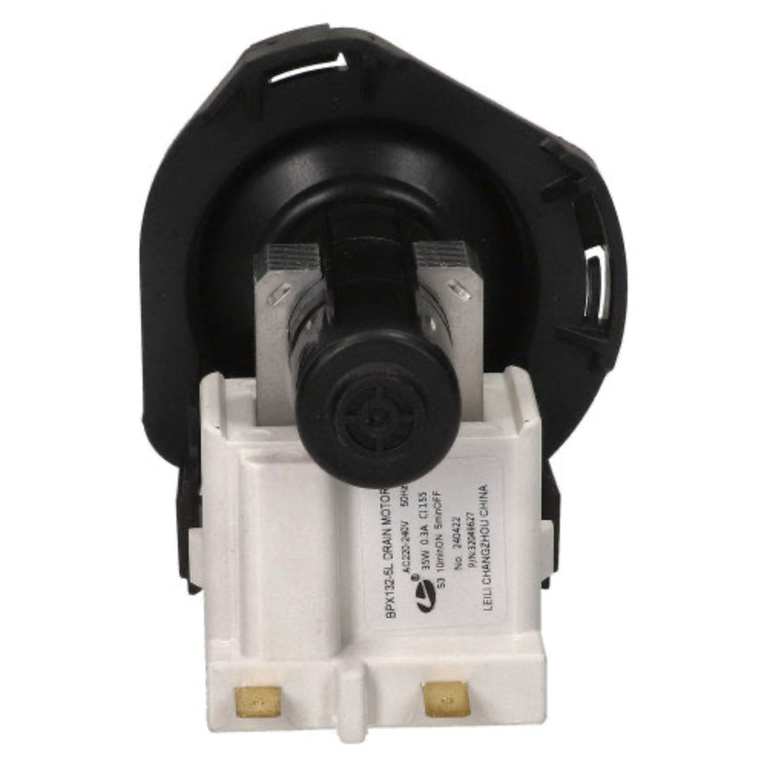 A replacement light switch module with a black plastic circular housing, a black central knob, and a white plastic base with printed technical specifications and two gold-colored terminal connectors, isolated on a white background.