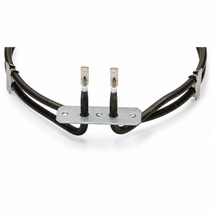 Metal heating element with two probes on a white background