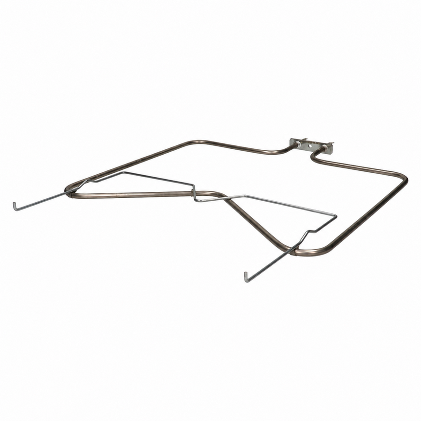 A stainless steel replacement oven rack with a mounting bracket, shown on a plain white background.