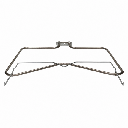 A stainless steel oven rack with a top support bracket and two lower wire legs, shown against a plain white background.