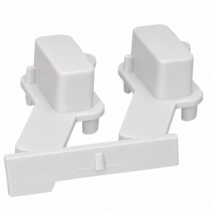Two white plastic replacement parts with a rectangular top and angled base, shown on a plain white background.