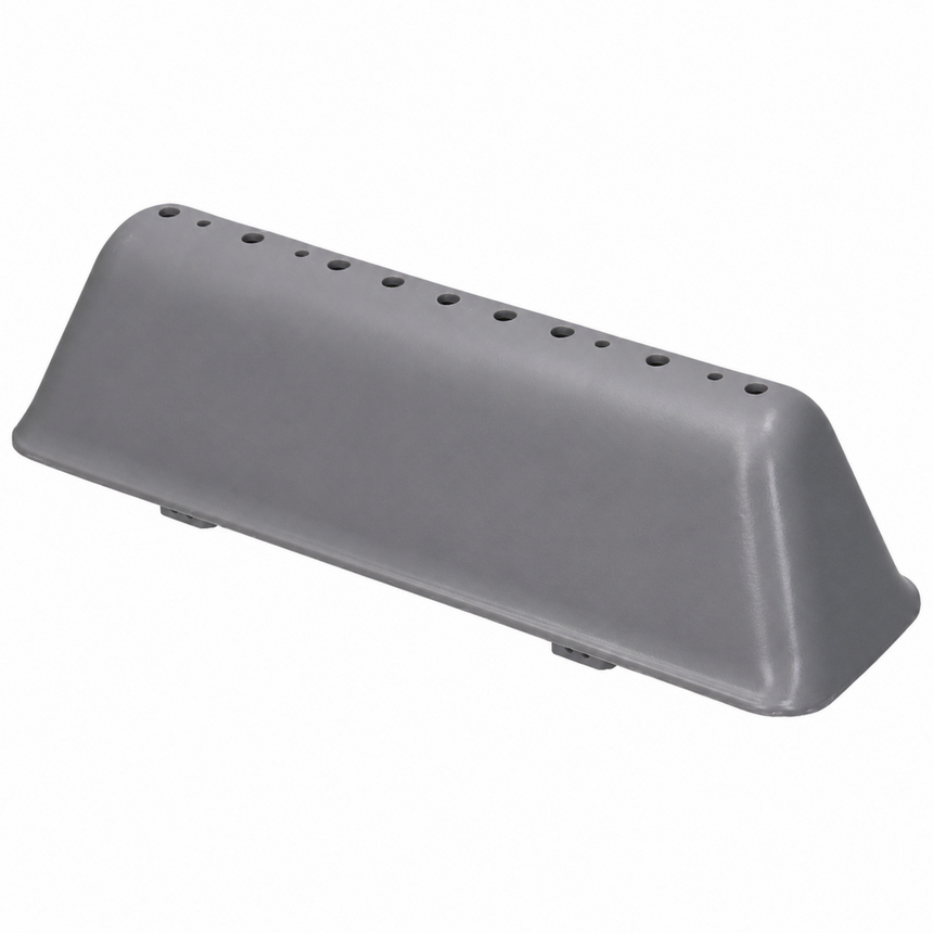 A gray plastic bumper guard or protective guard rail with a series of circular holes along the top, shown on a plain white background.