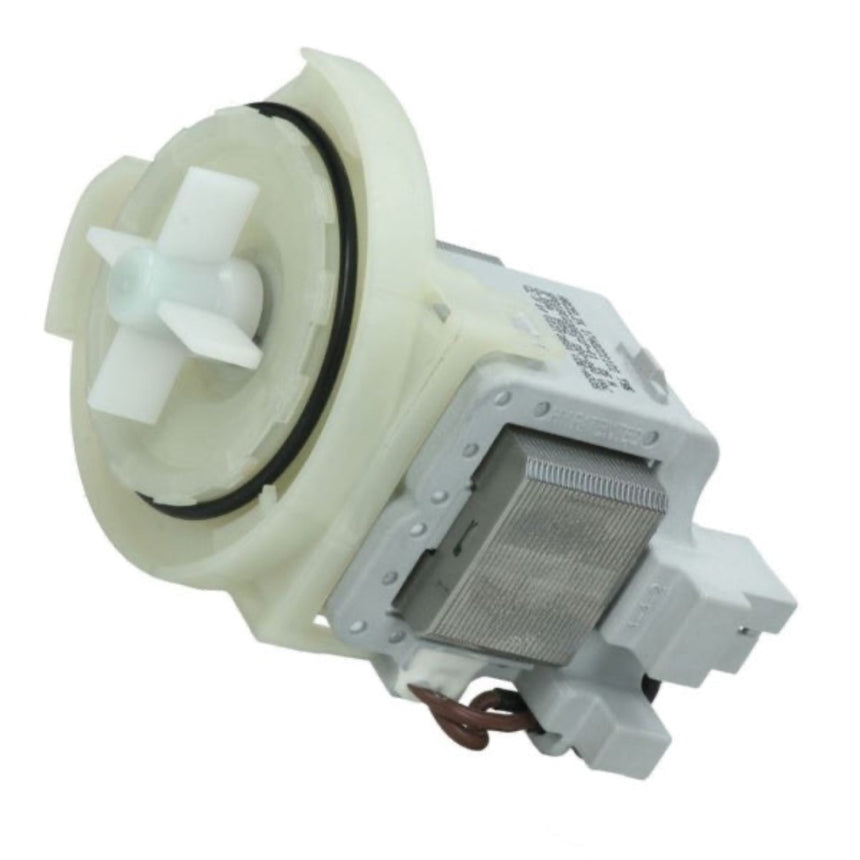 Mechanical component with white and metallic parts on a white background