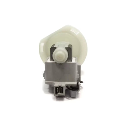 Mechanical component with a white wheel and gray housing on a white background