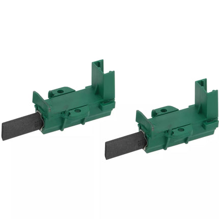 Two green metal clamps with black felt pads on a white background