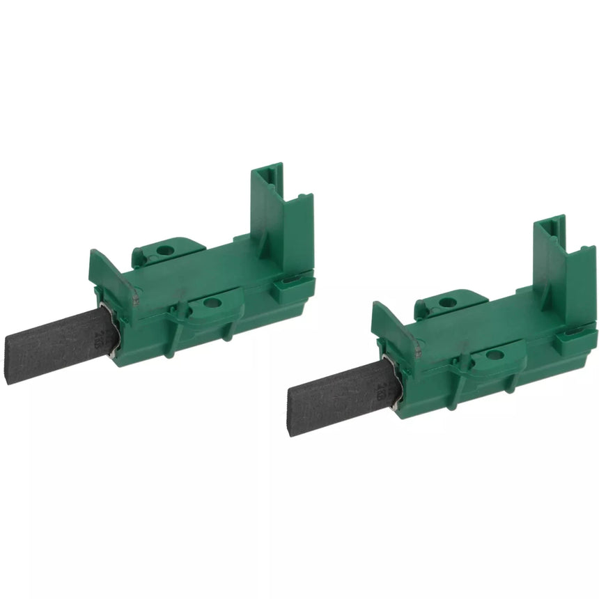 Two green metal clamps with black felt pads on a white background