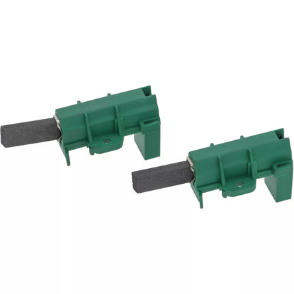 Two green metal brackets with black rubber strips on a white background