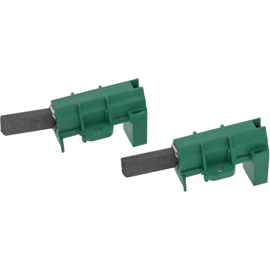 Two green metal brackets with black rubber strips on a white background
