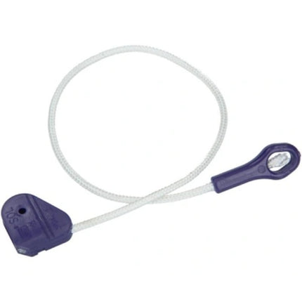 White cable with purple connectors on a white background