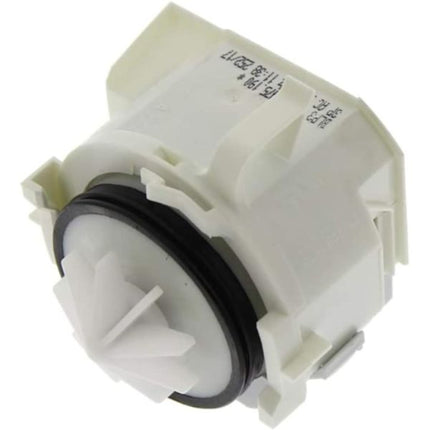 White mechanical component with black rubber seal on a white background