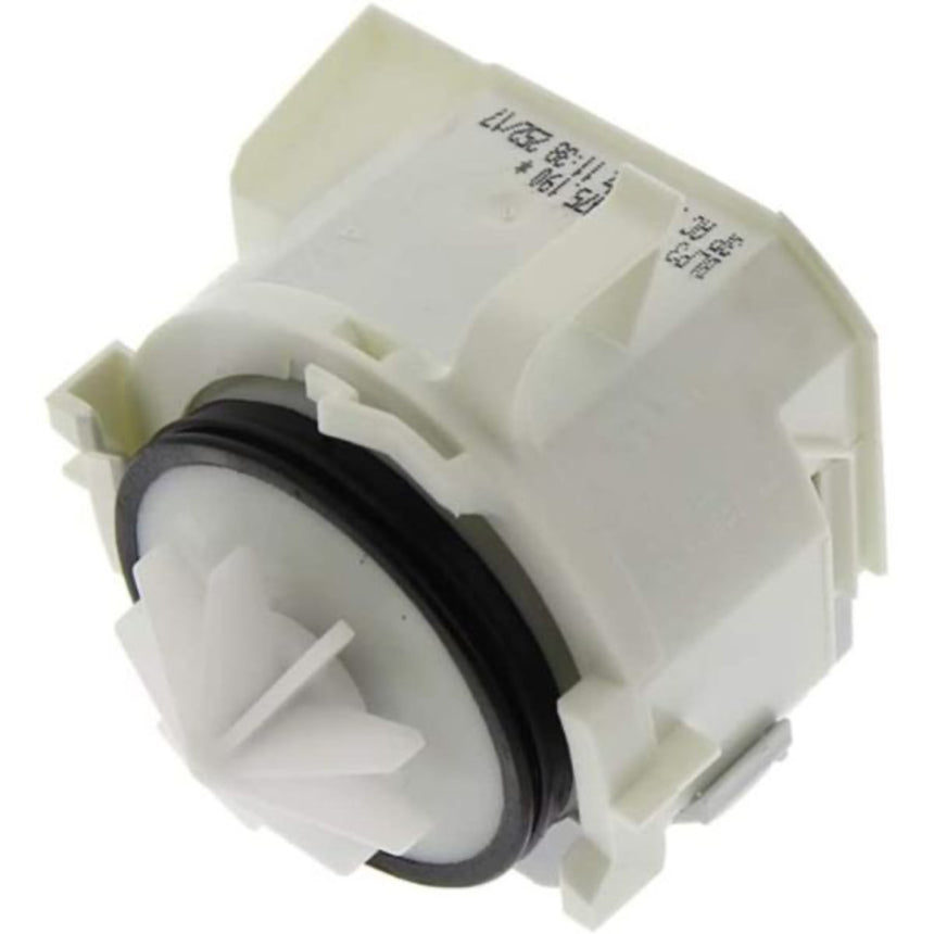 White mechanical component with black rubber seal on a white background