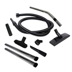Collection of black vacuum attachment tools on a white background
