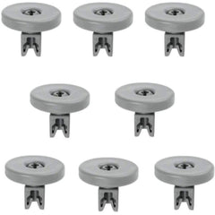 Eight gray pulley systems arranged in two rows on a white background
