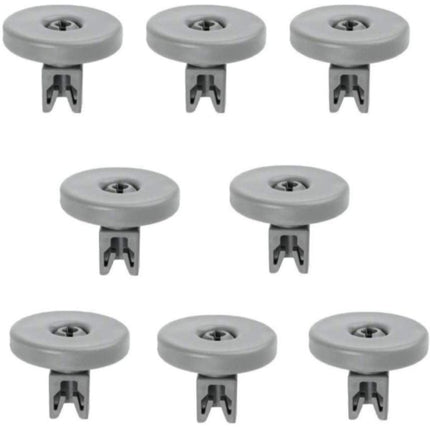 Eight gray pulley systems arranged in two rows on a white background