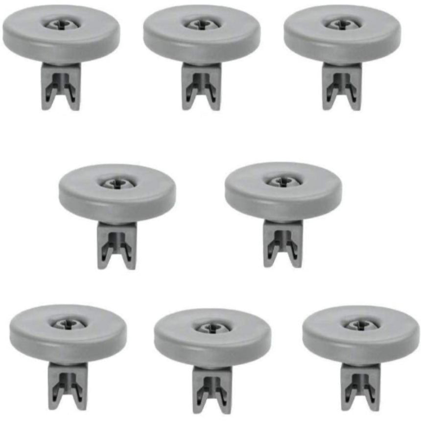 Eight gray pulley systems arranged in two rows on a white background
