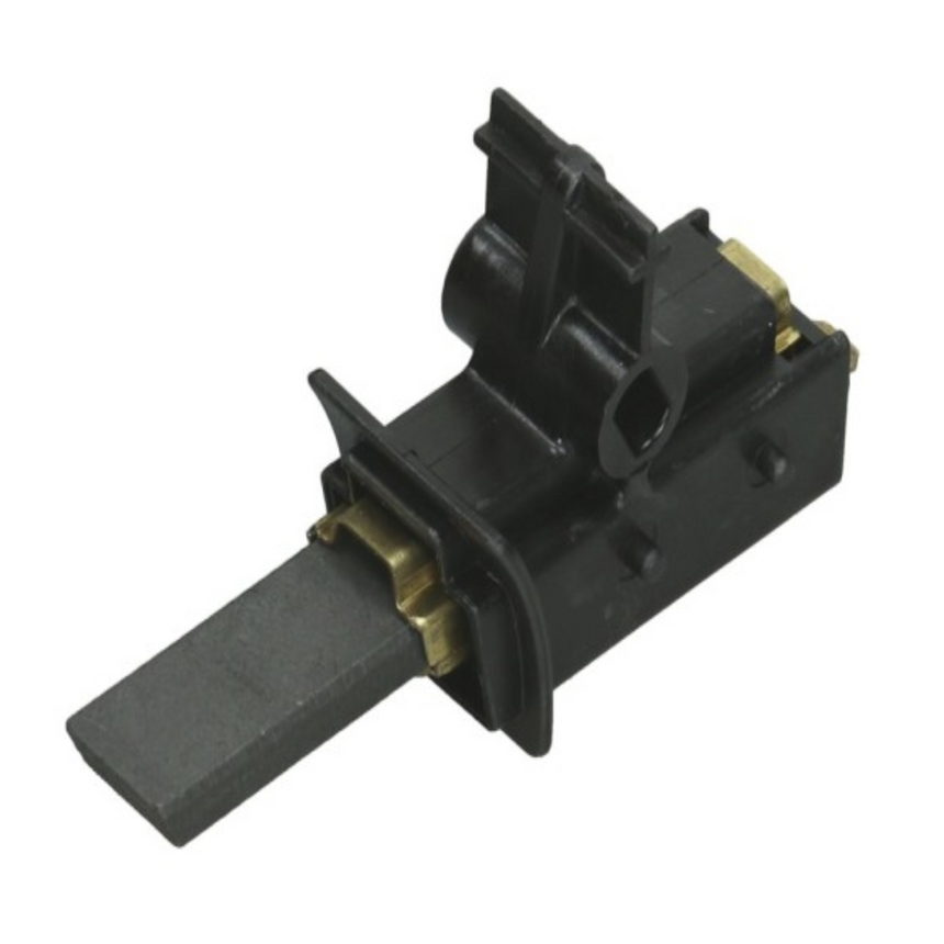 Black mechanical component with a gray blade on a white background