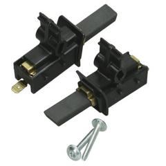 Two black mechanical components with gold contacts and a silver screw on a white background