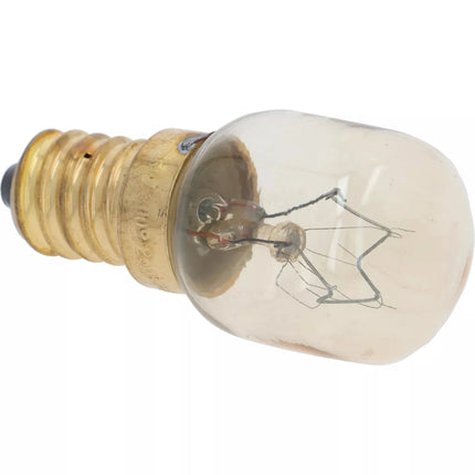 Clear light bulb with metal base on a white background